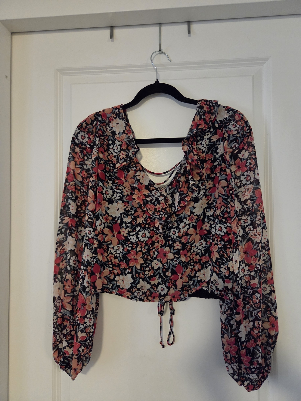 Dynamite Floral Long Sleeve Crop Top - Pink/Black
